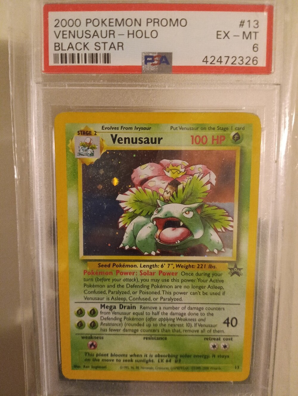 2000 POKEMON PROMO #13 VENUSAUR-HOLO BLACK STAR PSA 6